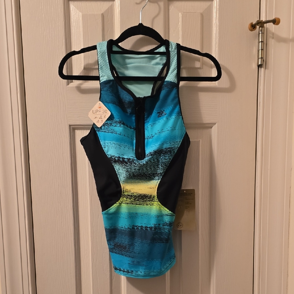 ZEROXPOSUR BRAND WOMEN'S TEAL AND BLACK TANKINI SWIM TOP SIZE XS (6)